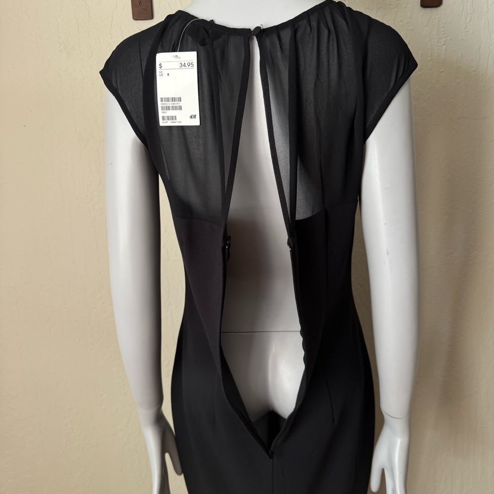 NWT H&M Sheer Sweetheart Neckline Little Black Dress Cocktail Party LBD Size 8 - Picture 12 of 16